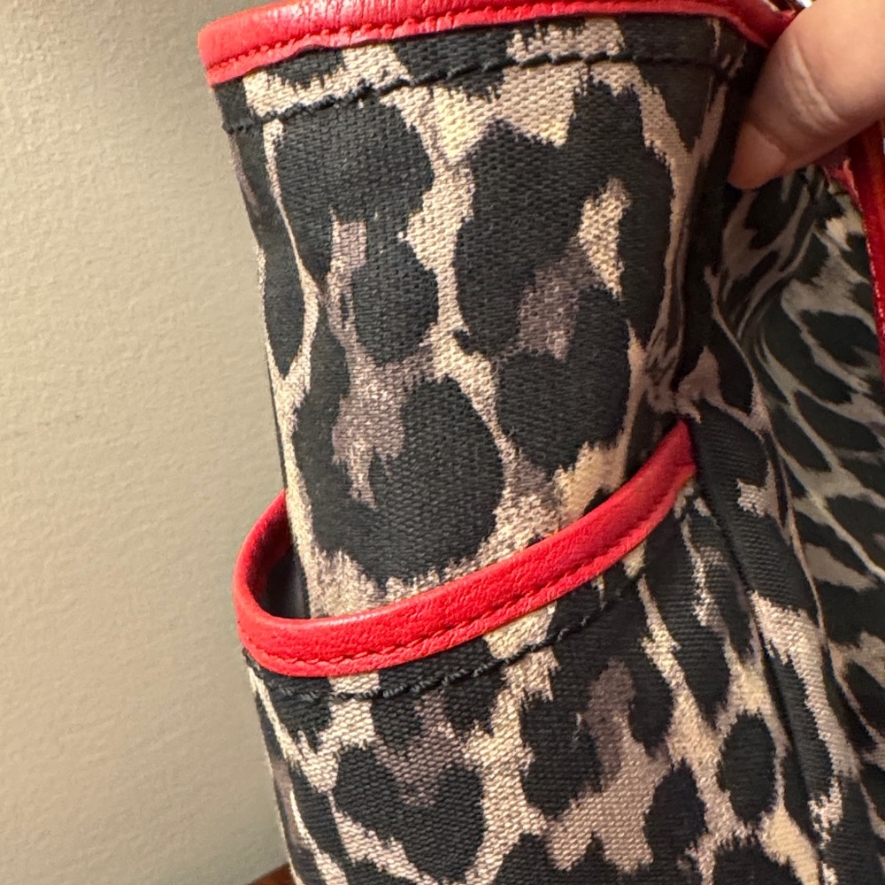 Coach Leopard Print Tote with Red Leather Trim - Picture 6 of 14